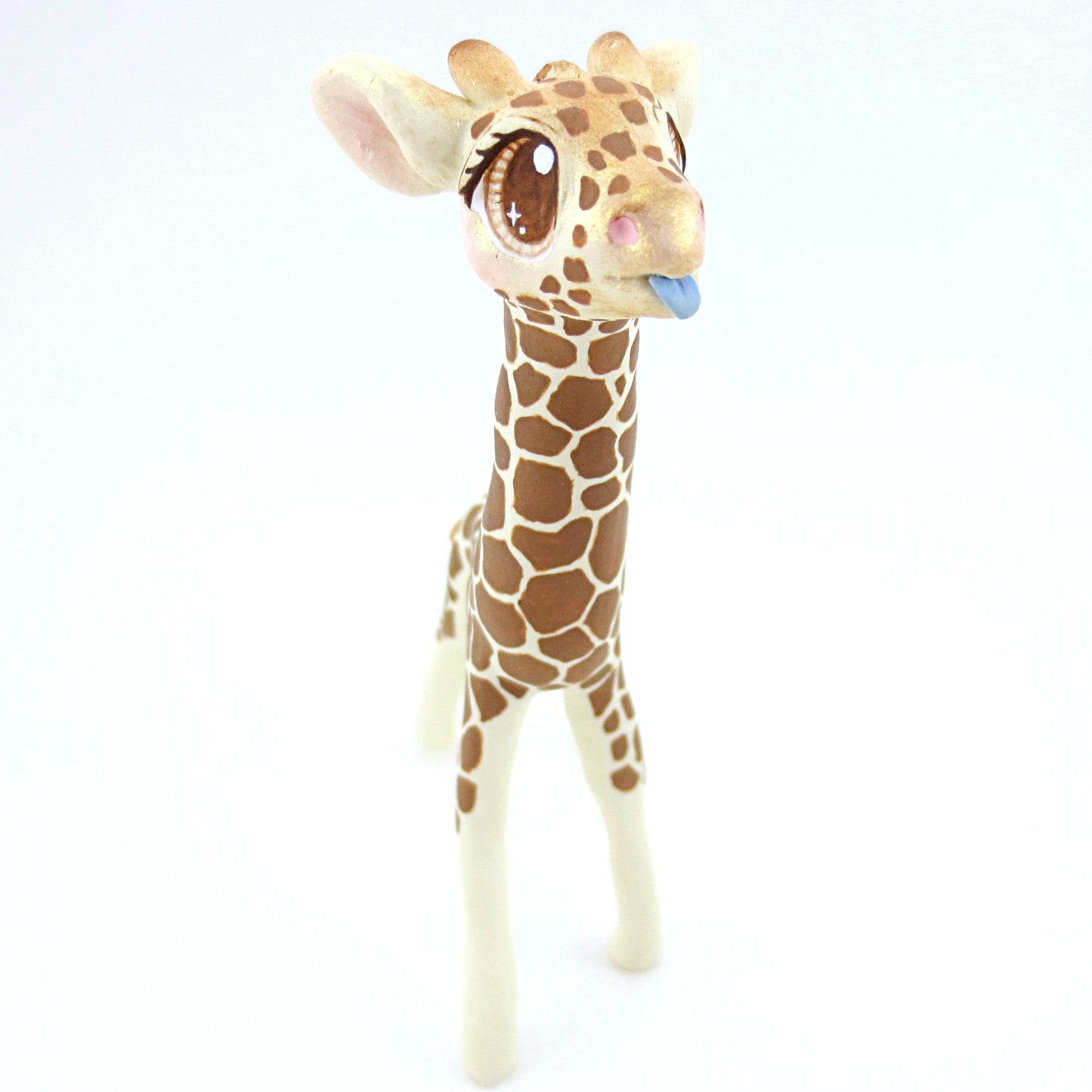 Giraffe Figurine with Blue Blep - Polymer Clay Tropical Animals