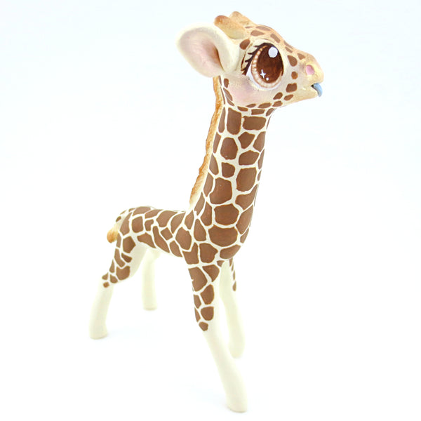 Giraffe Figurine with Blue Blep - Polymer Clay Tropical Animals