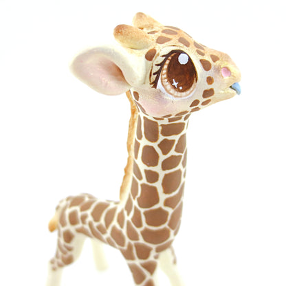 Giraffe Figurine with Blue Blep - Polymer Clay Tropical Animals