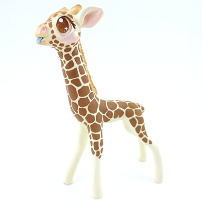 Giraffe Figurine with Blue Blep - Polymer Clay Tropical Animals