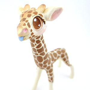 Giraffe Figurine with Blue Blep - Polymer Clay Tropical Animals