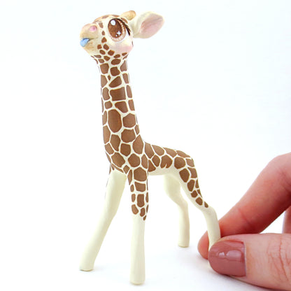 Giraffe Figurine with Blue Blep - Polymer Clay Tropical Animals