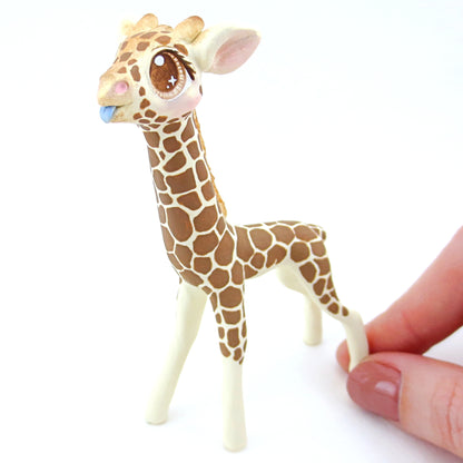 Giraffe Figurine with Blue Blep - Polymer Clay Tropical Animals