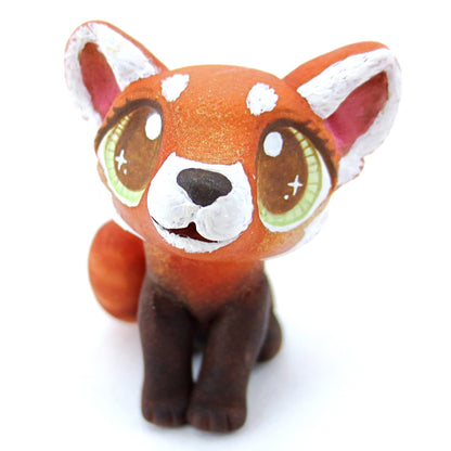 Red Panda Figurine with Green Eyes - Polymer Clay Tropical Animals