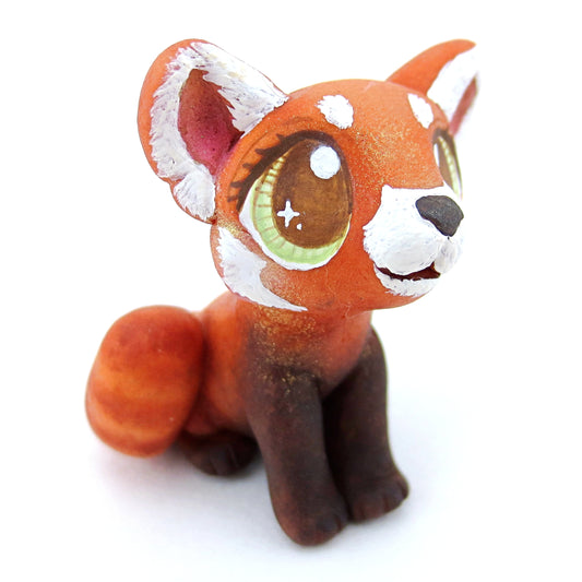 Red Panda Figurine with Green Eyes - Polymer Clay Tropical Animals