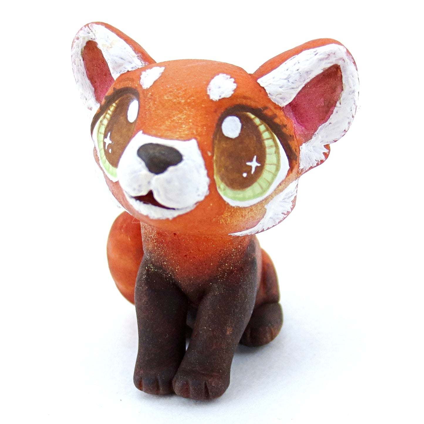 Red Panda Figurine with Green Eyes - Polymer Clay Tropical Animals