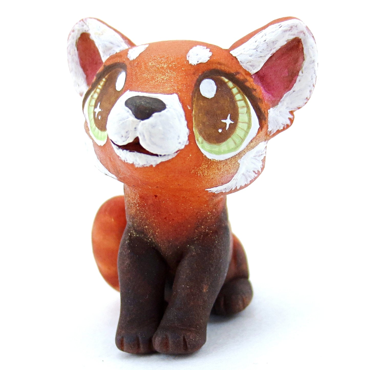 Red Panda Figurine with Green Eyes - Polymer Clay Tropical Animals