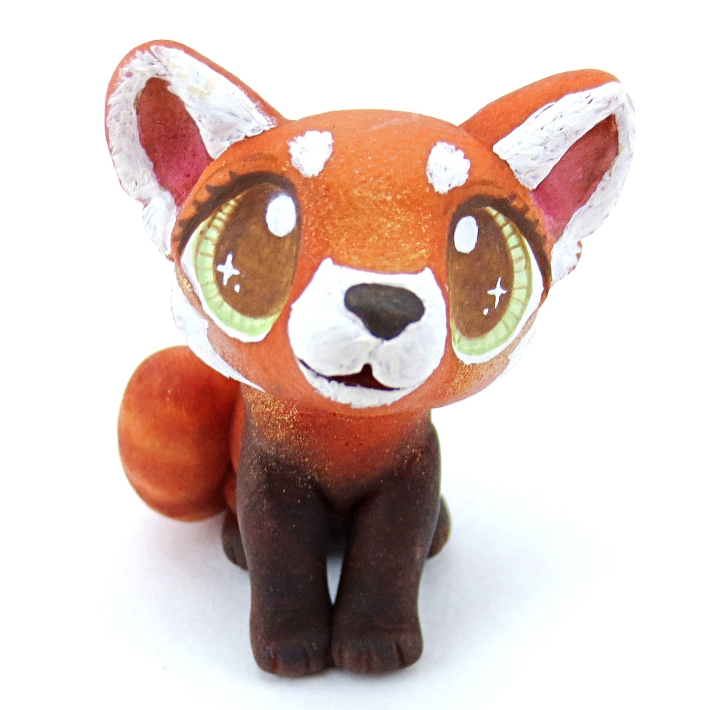 Red Panda Figurine with Green Eyes - Polymer Clay Tropical Animals