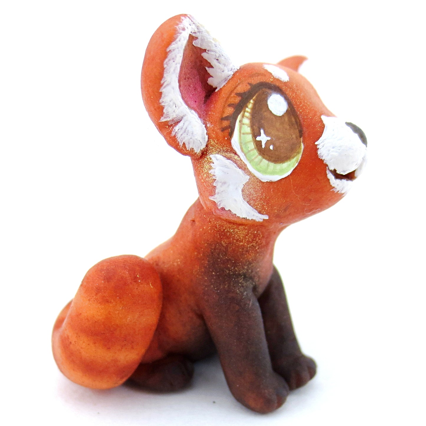 Red Panda Figurine with Green Eyes - Polymer Clay Tropical Animals