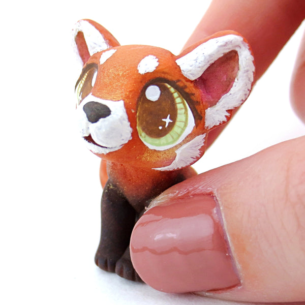 Red Panda Figurine with Green Eyes - Polymer Clay Tropical Animals