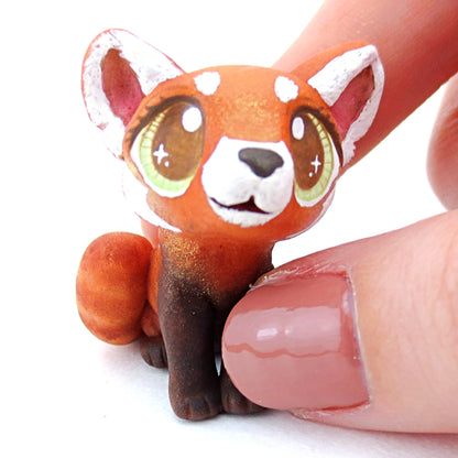 Red Panda Figurine with Green Eyes - Polymer Clay Tropical Animals