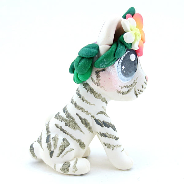 Flower Crown White Tiger Figurine - Polymer Clay Tropical Animals