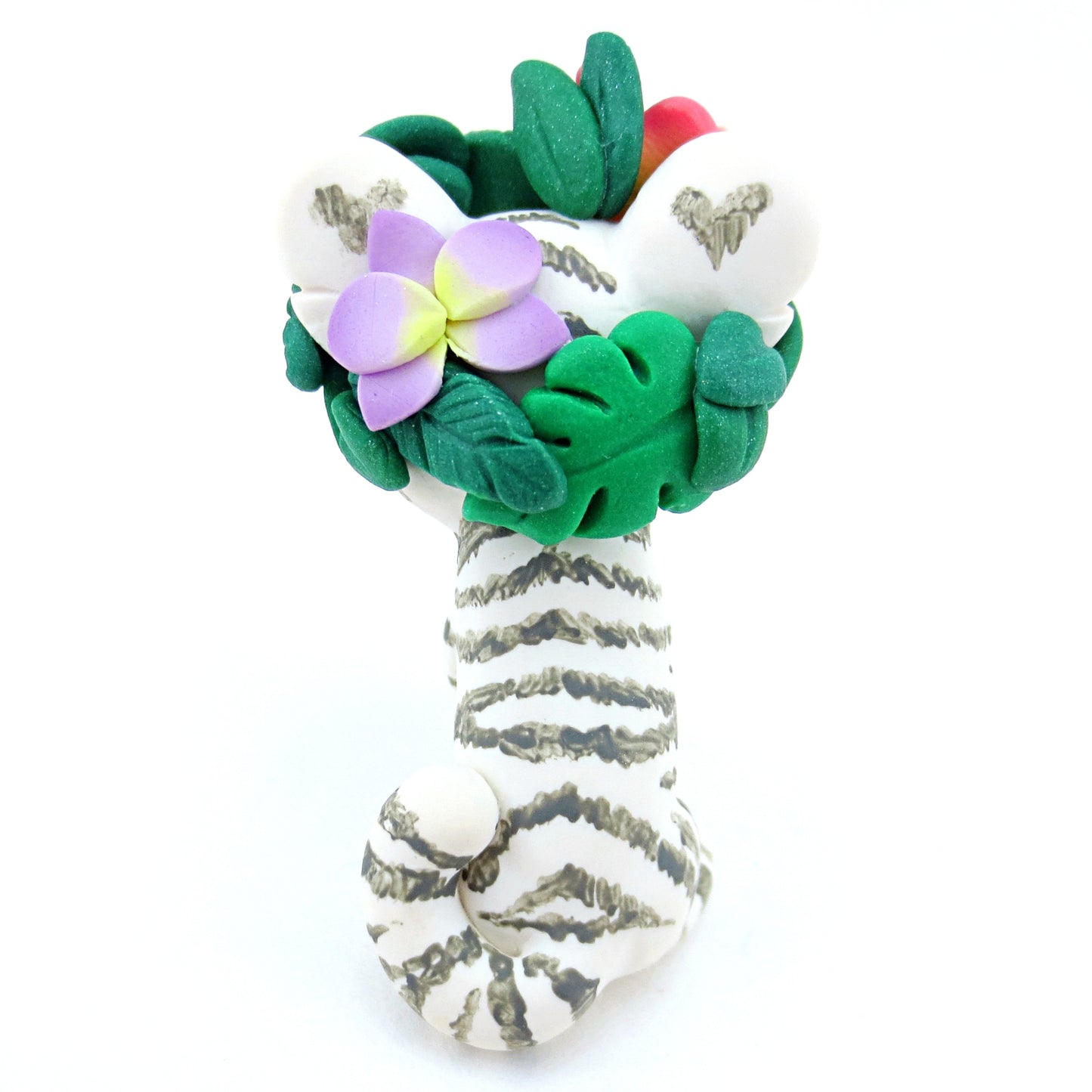 Flower Crown White Tiger Figurine - Polymer Clay Tropical Animals