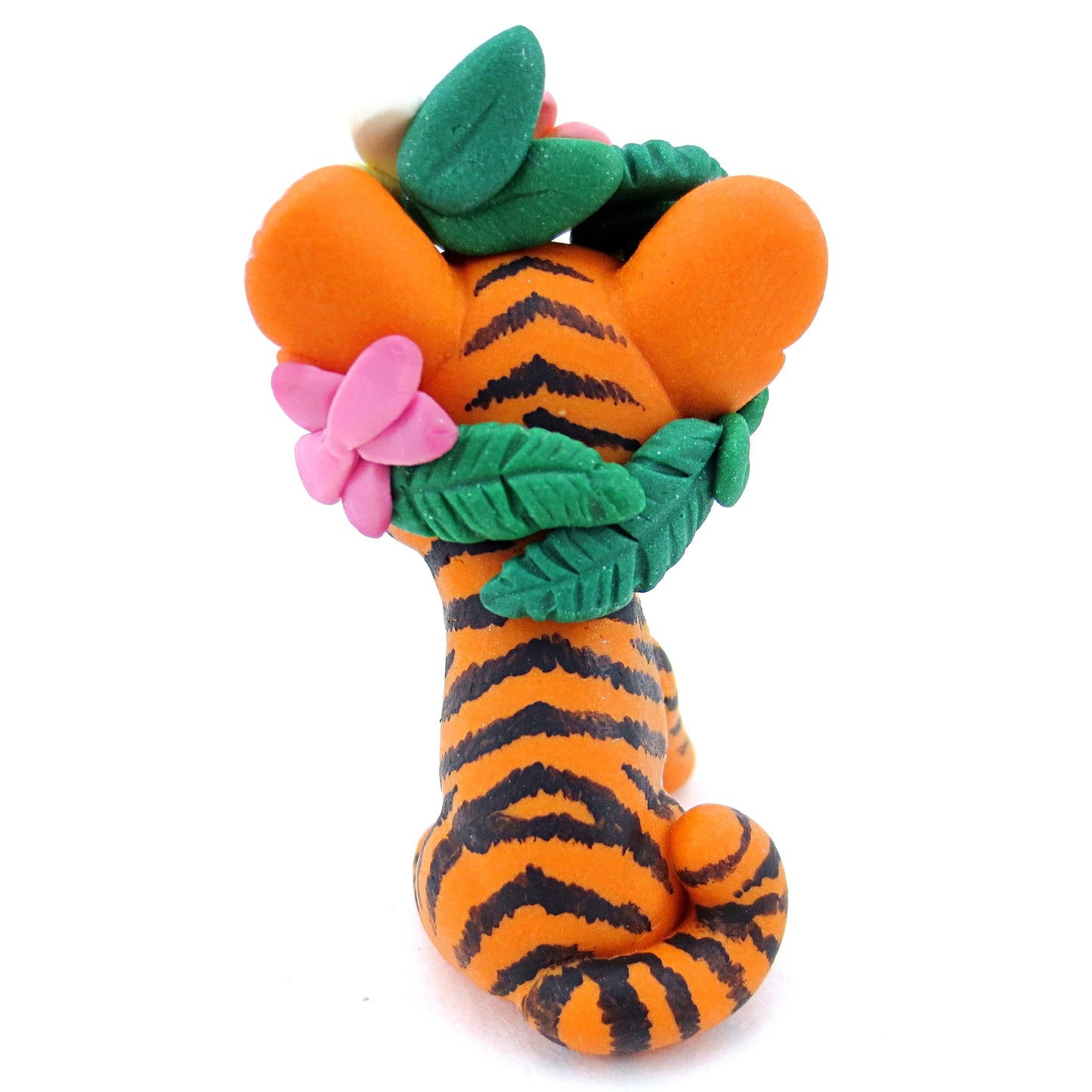 Flower Crown Baby Tiger Figurine - Polymer Clay Tropical Animals