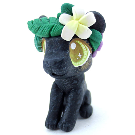 Flower Crown Black Panther Figurine - Polymer Clay Tropical Animals