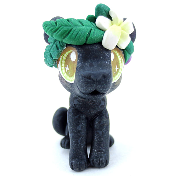 Flower Crown Black Panther Figurine - Polymer Clay Tropical Animals