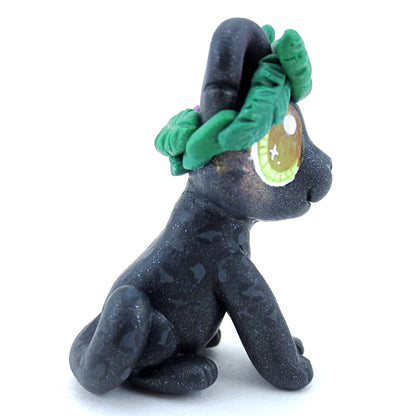 Flower Crown Black Panther Figurine - Polymer Clay Tropical Animals