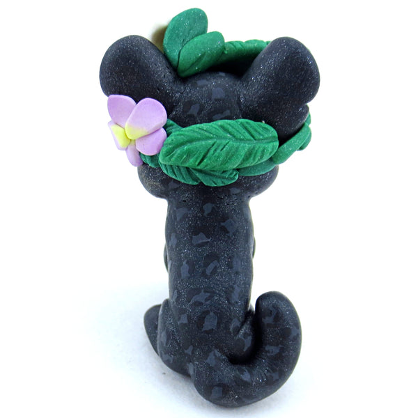 Flower Crown Black Panther Figurine - Polymer Clay Tropical Animals