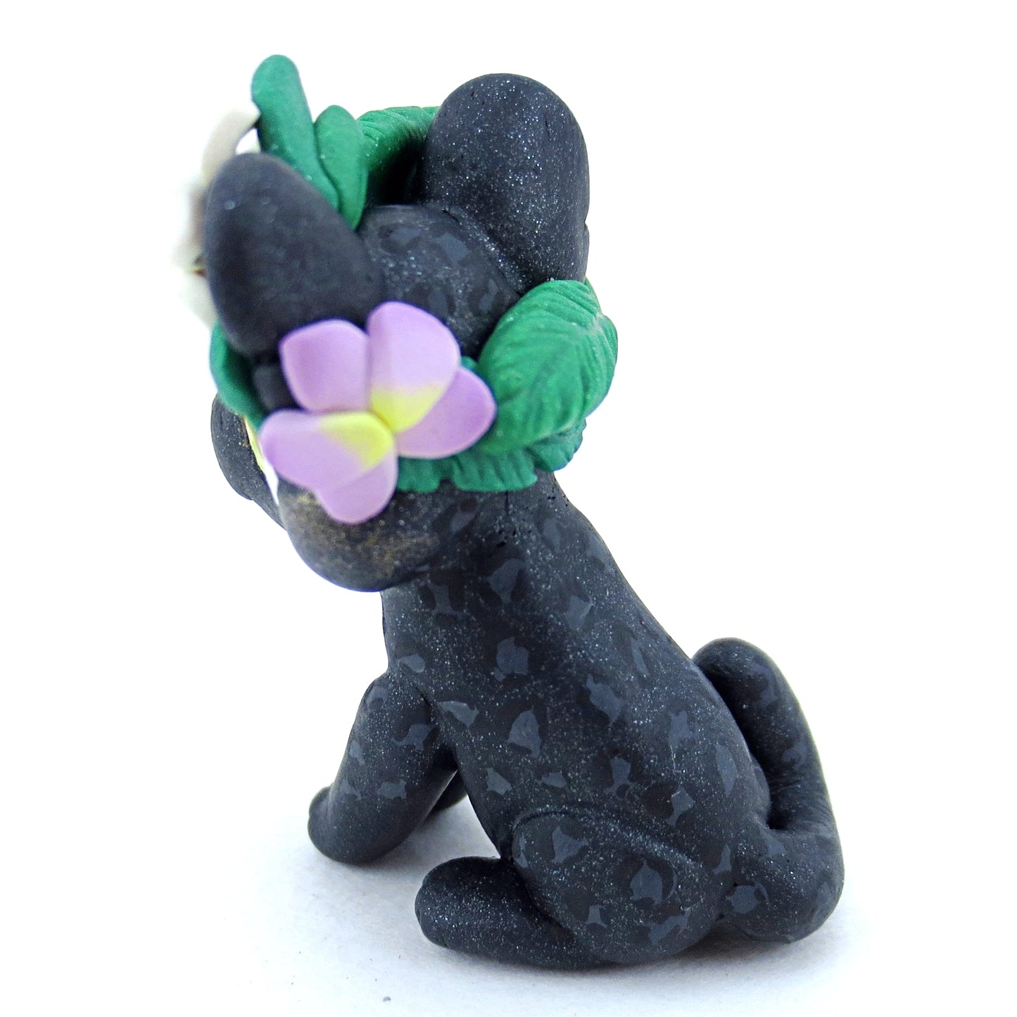 Flower Crown Black Panther Figurine - Polymer Clay Tropical Animals