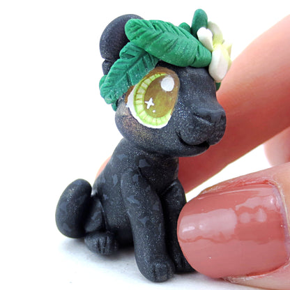 Flower Crown Black Panther Figurine - Polymer Clay Tropical Animals