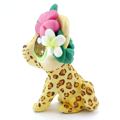 Flower Crown Leopard/Jaguar Figurine - Polymer Clay Tropical Animals