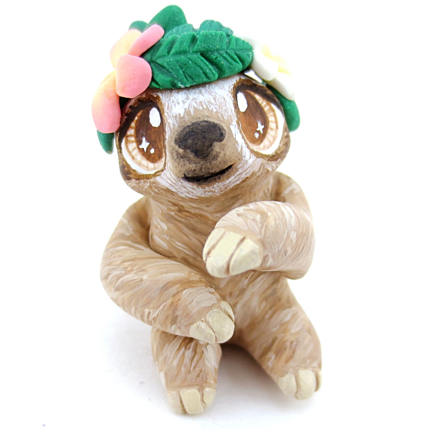 Flower Crown Sloth Figurine - Polymer Clay Tropical Animals