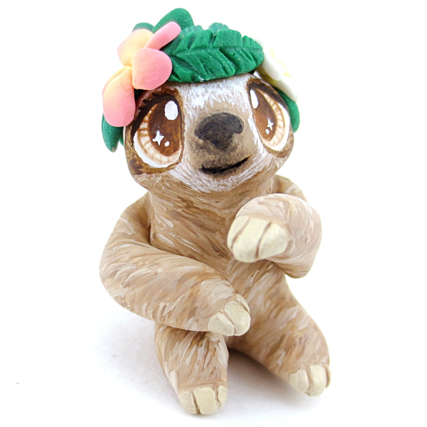 Flower Crown Sloth Figurine - Polymer Clay Tropical Animals