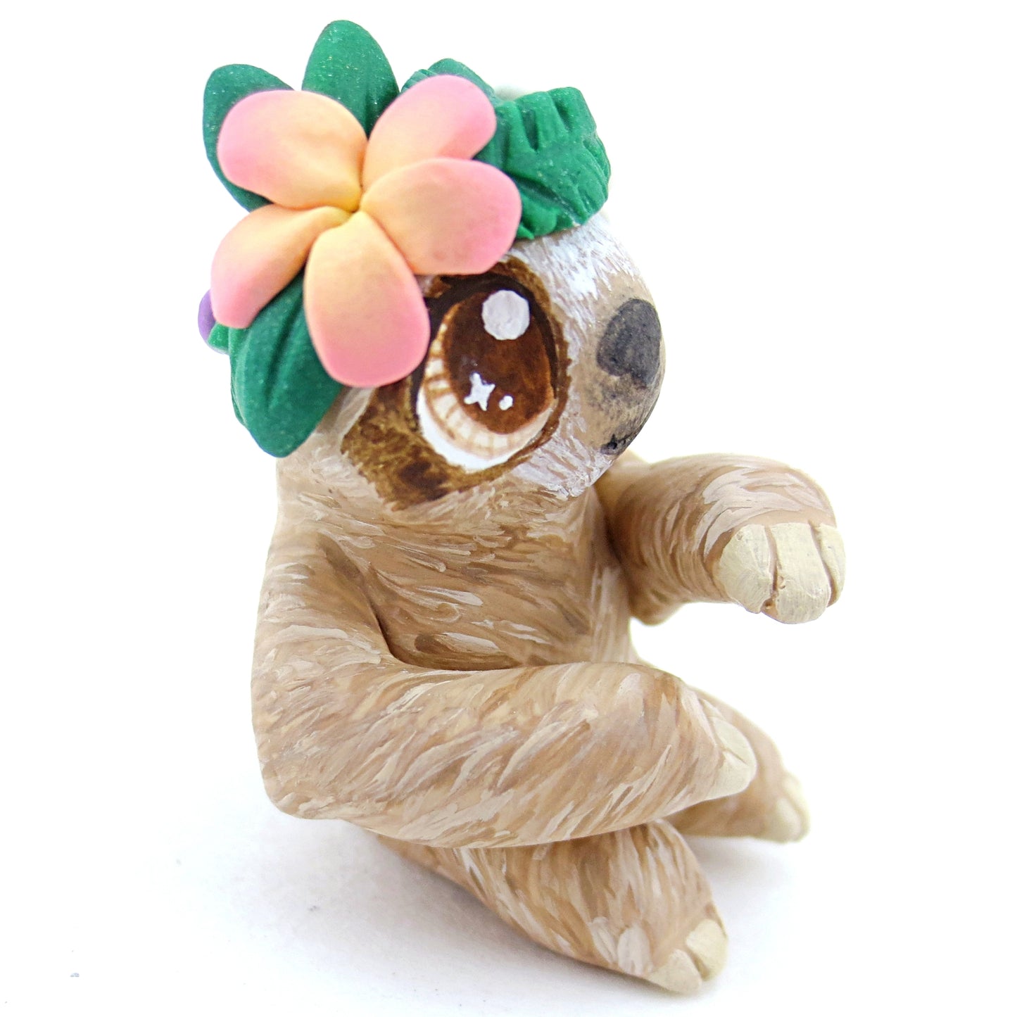 Flower Crown Sloth Figurine - Polymer Clay Tropical Animals