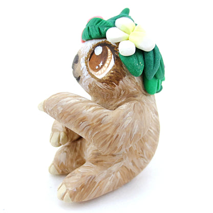 Flower Crown Sloth Figurine - Polymer Clay Tropical Animals