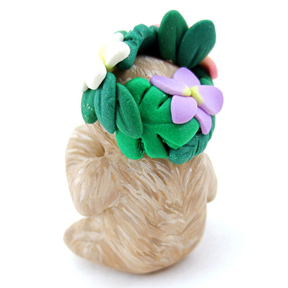 Flower Crown Sloth Figurine - Polymer Clay Tropical Animals