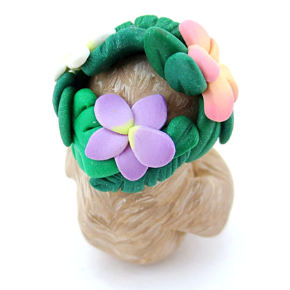 Flower Crown Sloth Figurine - Polymer Clay Tropical Animals