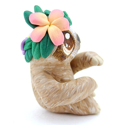 Flower Crown Sloth Figurine - Polymer Clay Tropical Animals