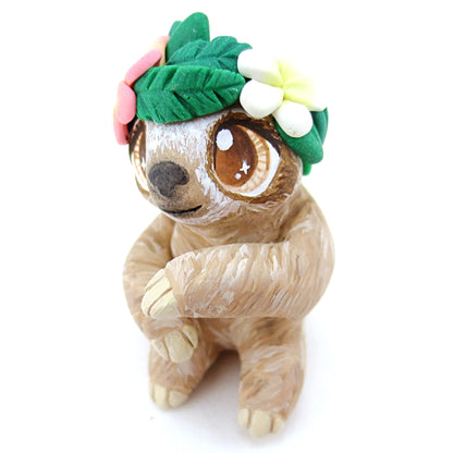 Flower Crown Sloth Figurine - Polymer Clay Tropical Animals