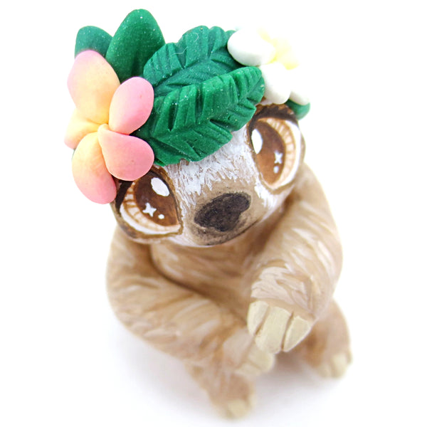 Flower Crown Sloth Figurine - Polymer Clay Tropical Animals