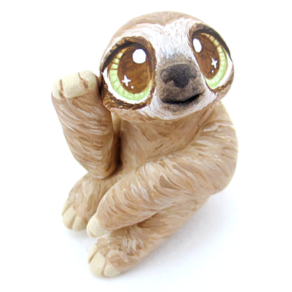 Waving Sloth Figurine - Polymer Clay Tropical Animals