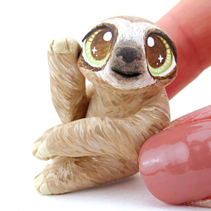 Waving Sloth Figurine - Polymer Clay Tropical Animals