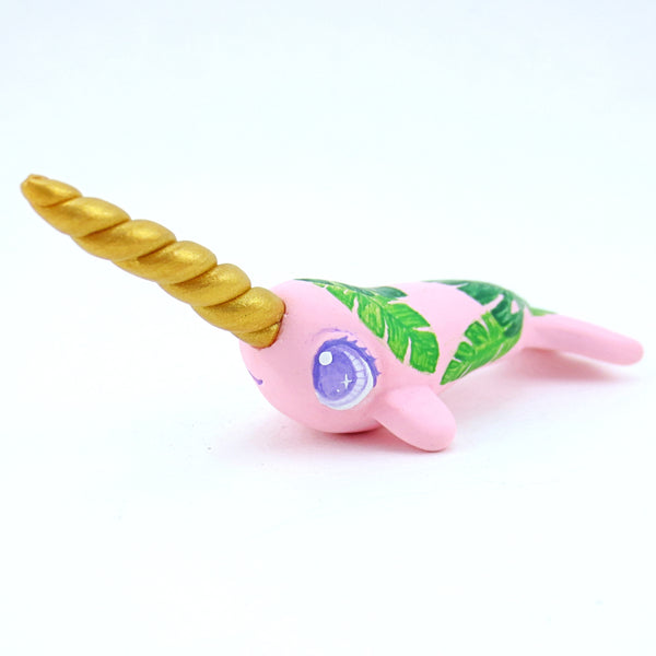 Tropical Leaves Narwhal Figurine - Polymer Clay Tropical Animals