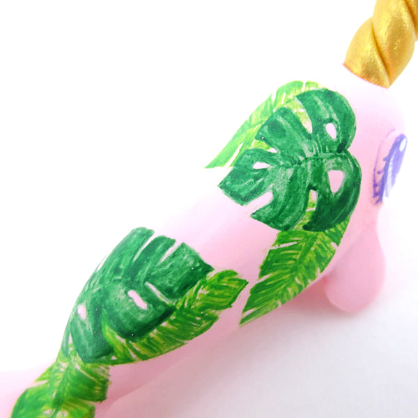Tropical Leaves Narwhal Figurine - Polymer Clay Tropical Animals
