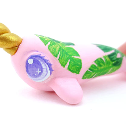 Tropical Leaves Narwhal Figurine - Polymer Clay Tropical Animals