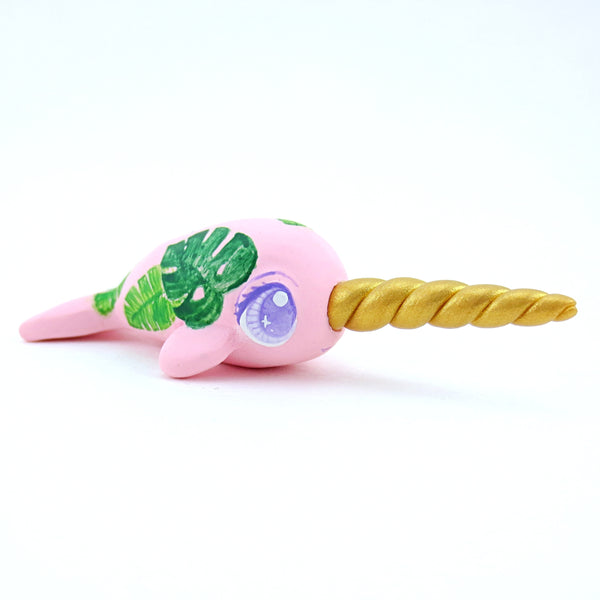 Baby Tropical Leaves Narwhal Figurine - Polymer Clay Tropical Animals