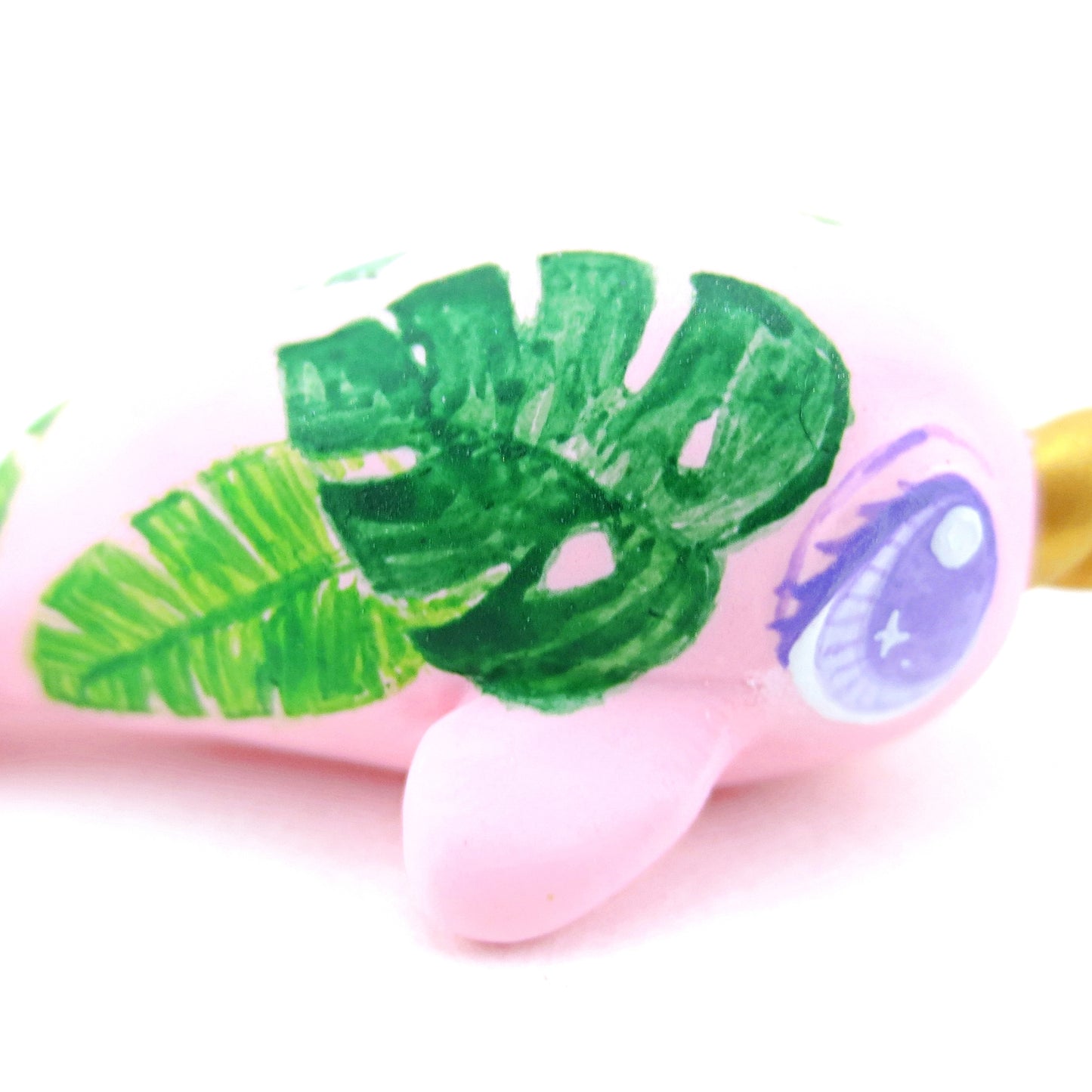 Baby Tropical Leaves Narwhal Figurine - Polymer Clay Tropical Animals