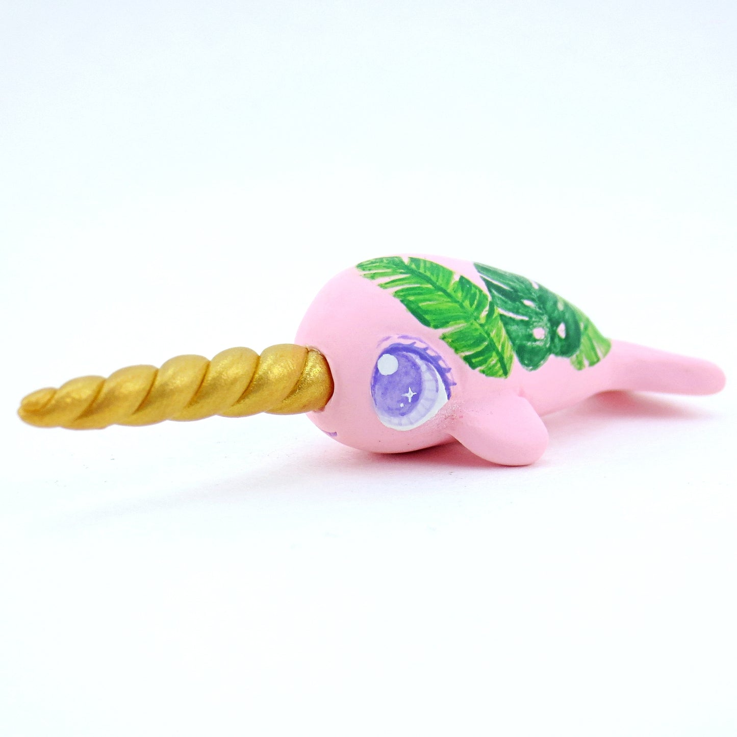 Baby Tropical Leaves Narwhal Figurine - Polymer Clay Tropical Animals