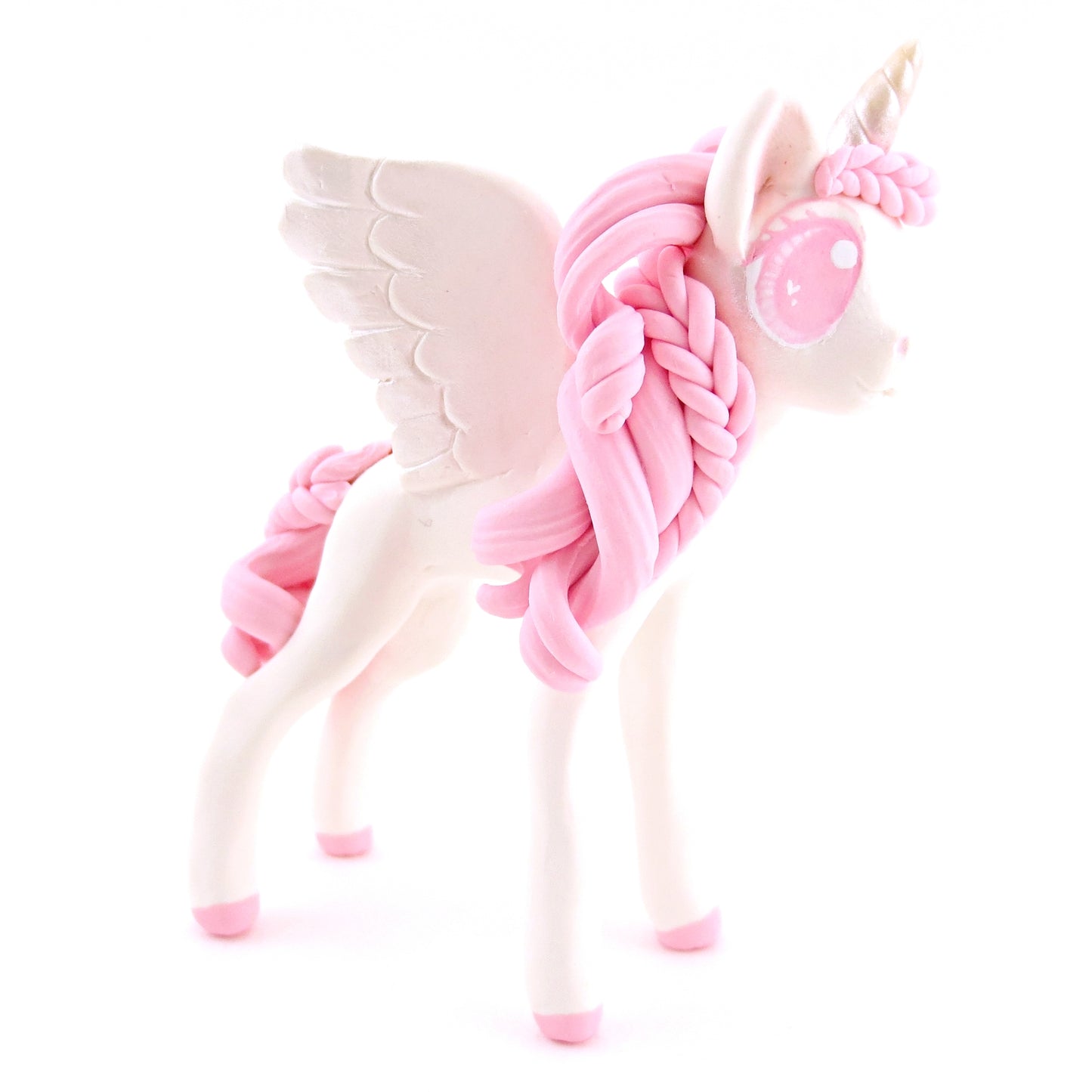 Pink and White Unicorn Pegasus Figurine - Polymer Clay Valentine Animals