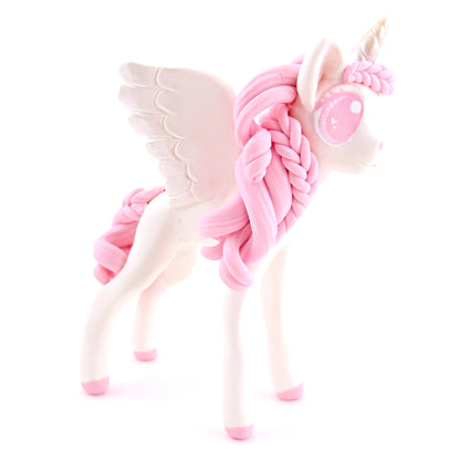 Pink and White Unicorn Pegasus Figurine - Polymer Clay Valentine Animals