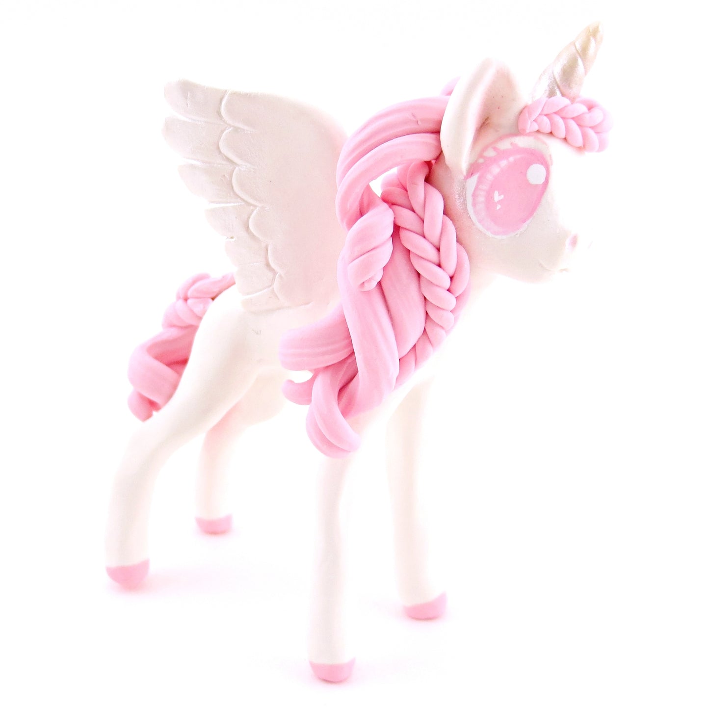 Pink and White Unicorn Pegasus Figurine - Polymer Clay Valentine Animals