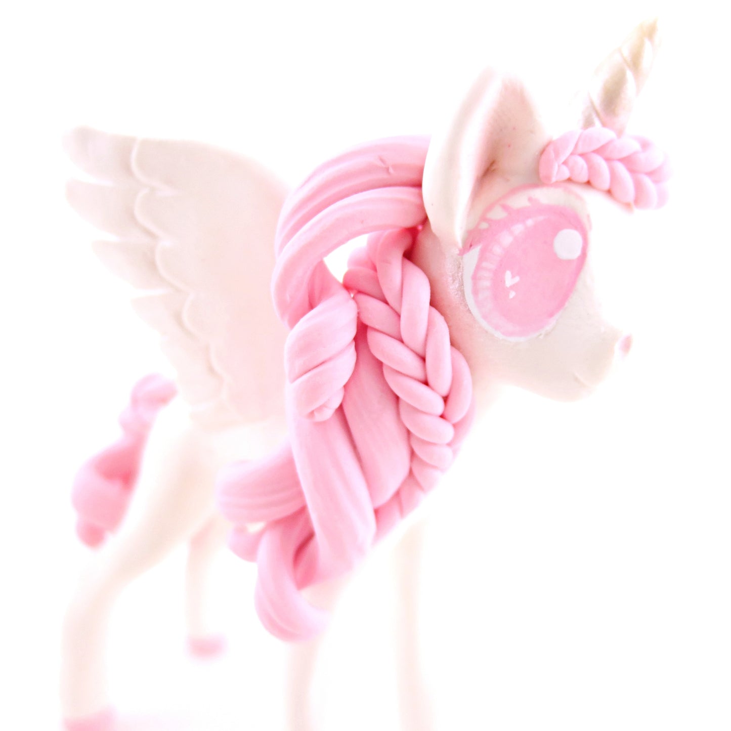 Pink and White Unicorn Pegasus Figurine - Polymer Clay Valentine Animals