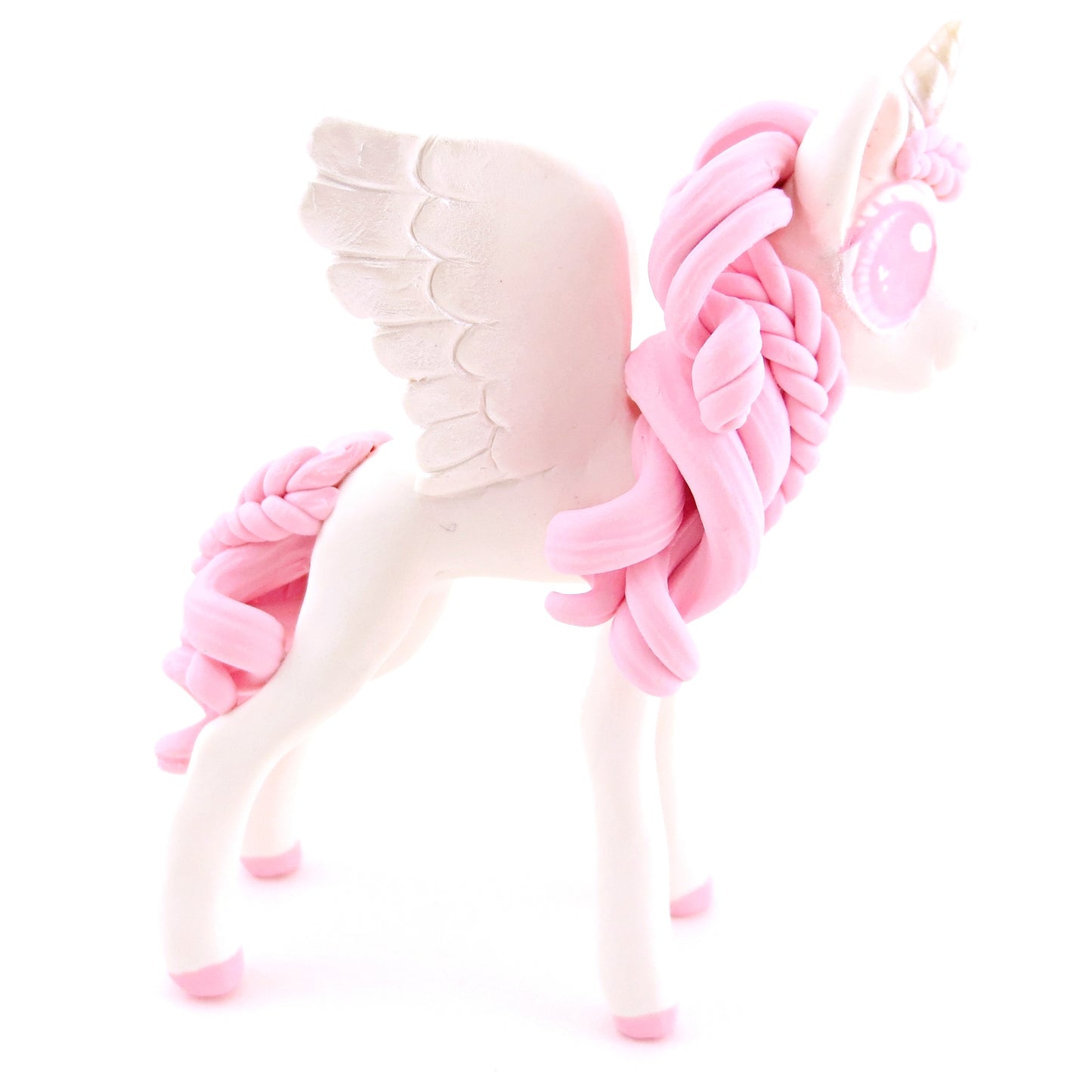 Pink and White Unicorn Pegasus Figurine - Polymer Clay Valentine Animals