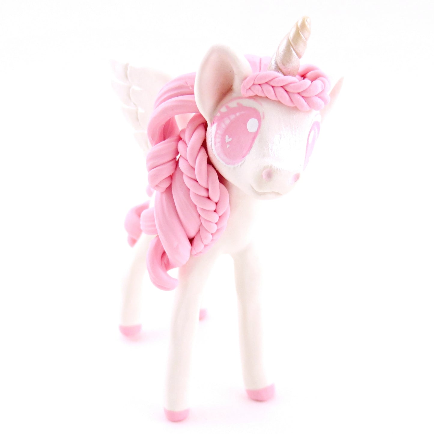 Pink and White Unicorn Pegasus Figurine - Polymer Clay Valentine Animals