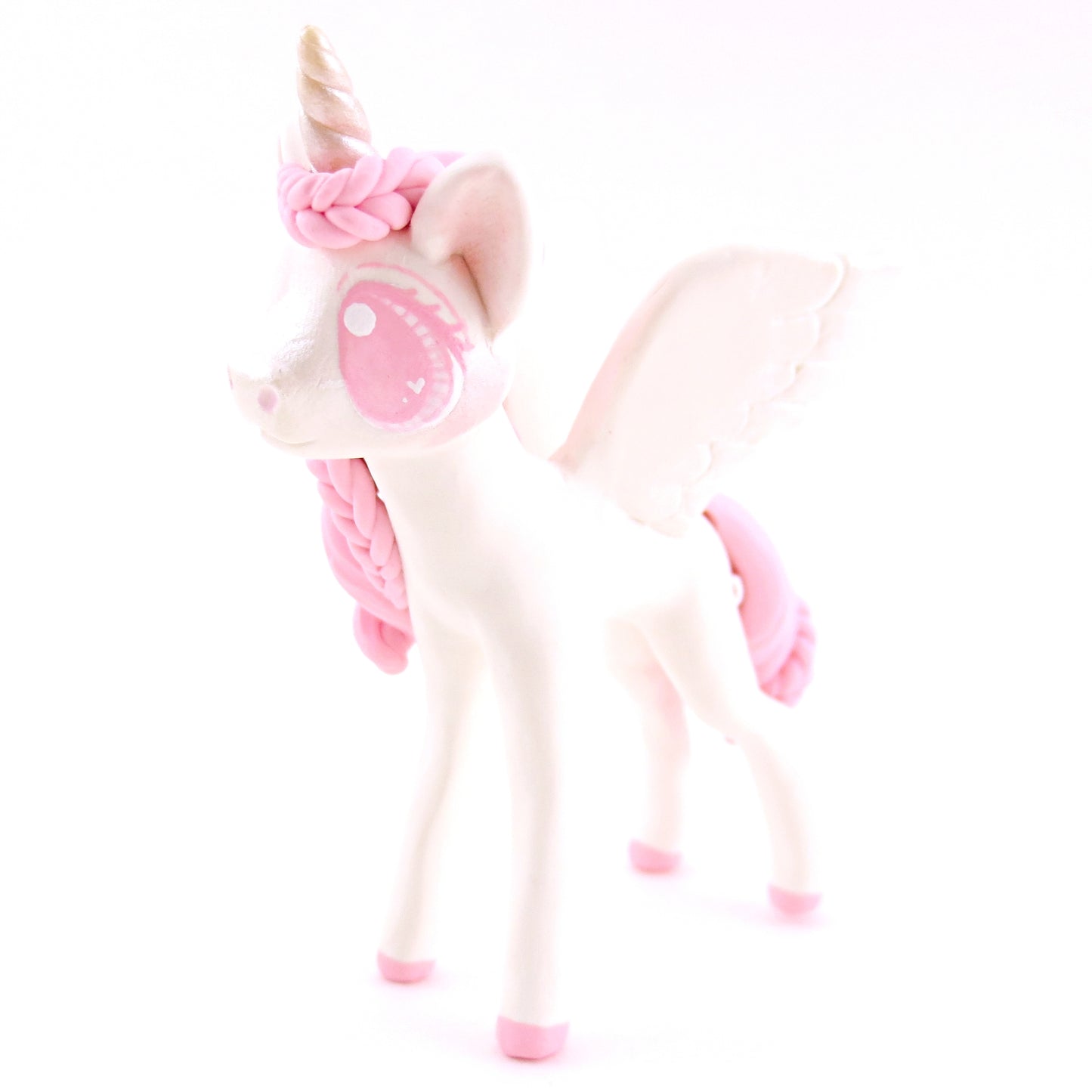 Pink and White Unicorn Pegasus Figurine - Polymer Clay Valentine Animals