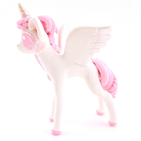 Pink and White Unicorn Pegasus Figurine - Polymer Clay Valentine Animals